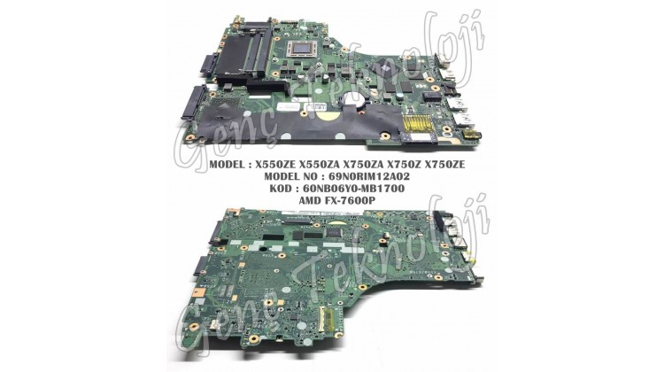 Asus X550ZE X550ZA X750ZA X750Z X750ZE Anakart - 69N0RIM12A02 Anakart